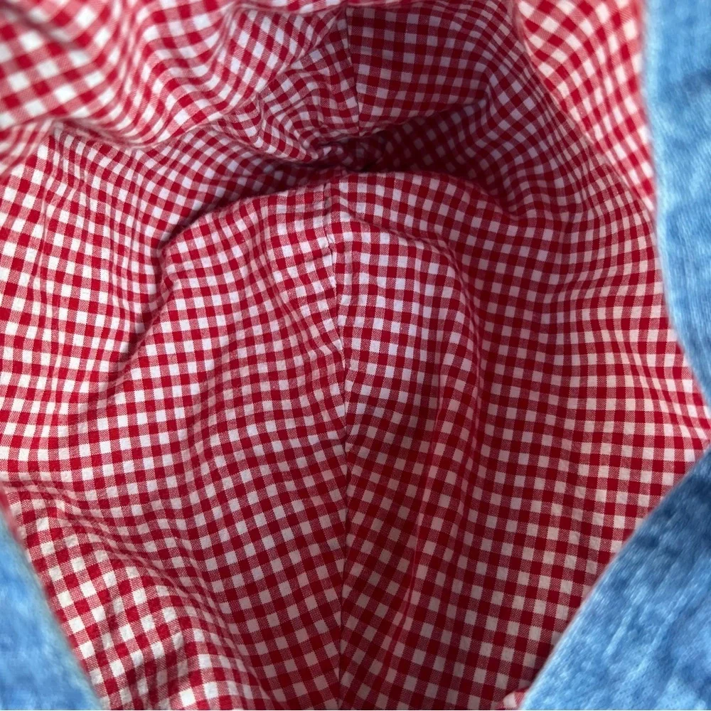 Miki House Baby Bear Pocket Denim Jacket Red Gingham Lightweight Japan 2T GUC